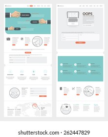 Set of two flat pages website design templates with banners and concept icons, for business, finance, consulting  company portfolio.