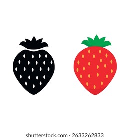 Set of two flat strawberry icons in minimalist style.
