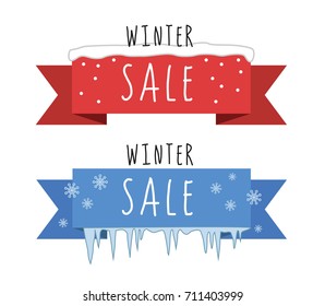 Set of two flat vector winter sale labels isolated on white background