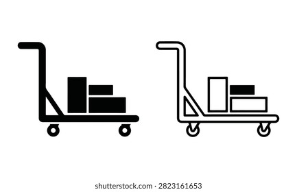 Set of two flatbed trolley icons with boxes for logistics and warehouse shipping and delivery services