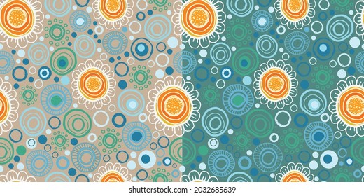 Set of two Floral seamless patterns, Colorful and hand drawn