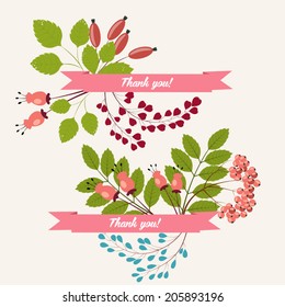 Set of two floral thank you cards with different berries (vector background)