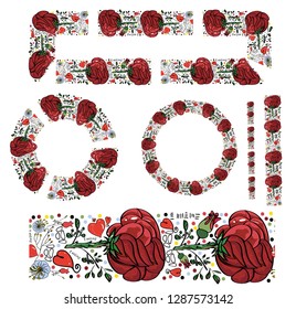 Set of two floral wreaths, rectangular frame of entwined vegetation. Isolated, vector brush made under vintage style.