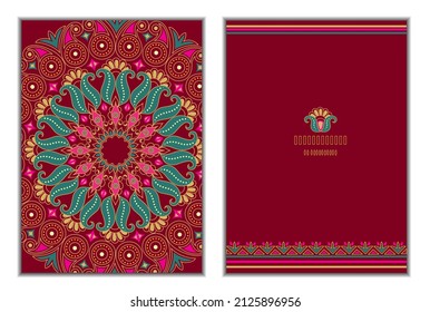 Set of two Flower mandala cards on red background