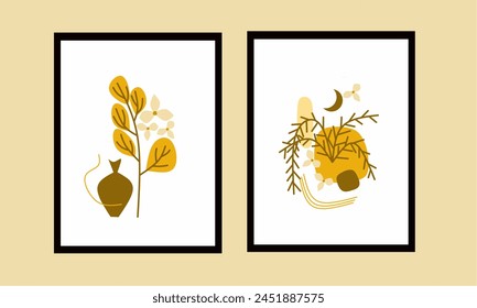 Set of two flowers wall art collection for home decorations. Aesthetic wallpaper, wall decorations, wall decor and wall print.