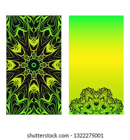 Set of two flyer pages ornament illustration concept. Art traditional, Islam, Arabic, Indian, magazine, elements with mandala. Vector greeting card or invitation layout design.