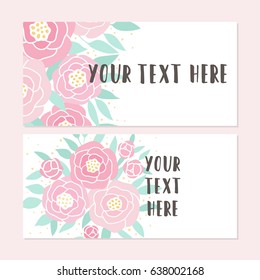 Set of two flyer templates. Pink peonies. Vector hand drawn illustration