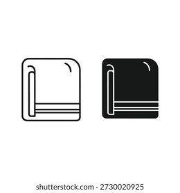 Set of two folded towel icons, outline and solid style, isolated on