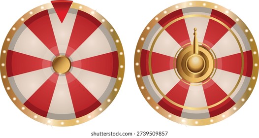 Set of Two Fortune Wheels Isolated on Transparent Background, Red and Gold Casino Prize Wheels