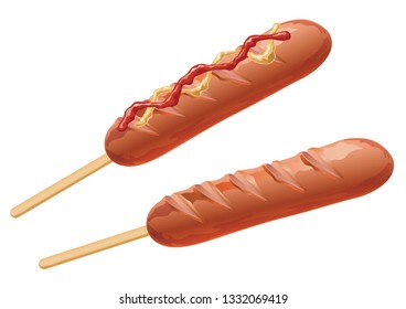 Set of two frankfurters isolated on a white background, vector illustration.
