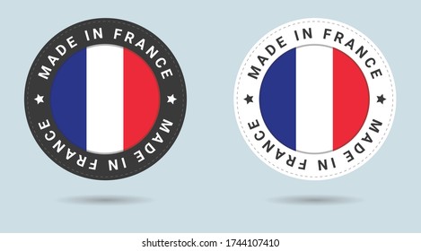 Set of two French stickers. Made in France. Simple icons with flags.