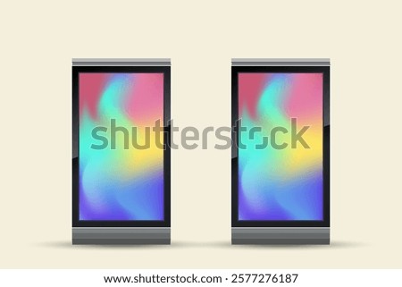 Set of two Full color P3 Outdoor Large LED Screen Mock up with black realistic stand for outdoor and two indoor street LED screen Mock up vector design. The TV LED vector, illustration.