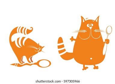 Set of two funny red cats isolated