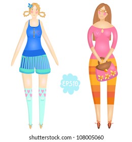 Set of two funny woman characters