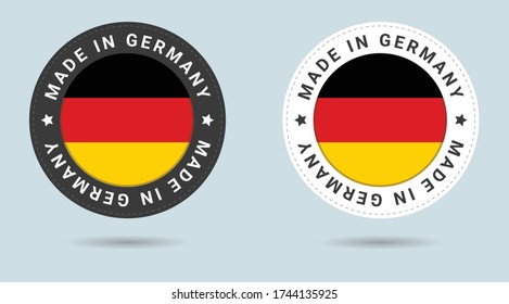 Set of two German stickers. Made in Germany. Simple icons with flags.