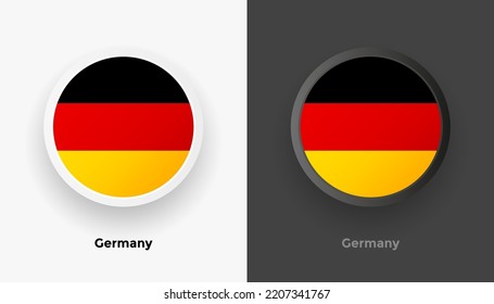 Conjunto de dos botones de bandera de Alemania en fondo blanco y negro. Resumen de botones brillantes redondeados metálicos con bandera nacional