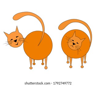 A set of two ginger cats, one standing in front, the other standing back, in flat style. Drawing isolated on white background. Stock vector illustration.