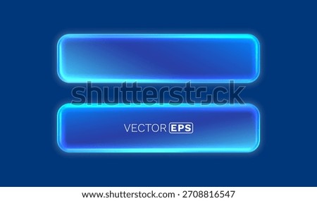 Set of two glowing blue neon buttons with rounded corners on a dark blue background. Vector illustration
