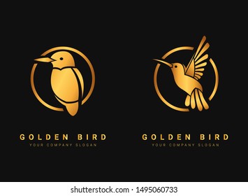 Set of Two Golden Bird Logo Design - Vector