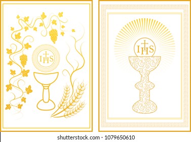 Set of two golden communion cards