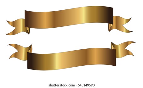 set of two golden ribbons on white background