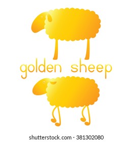 Set of two golden sheep and lettering golden sheep isolated on white background. Logo template, design element
