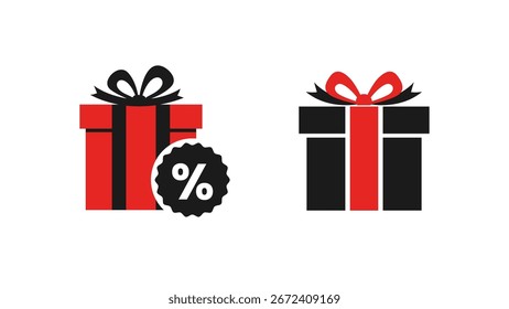 Set of Two Graphic Gift Box Icons with a Discount Percentage Tag