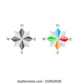 Set of two gray and color windroses isolated on white background
