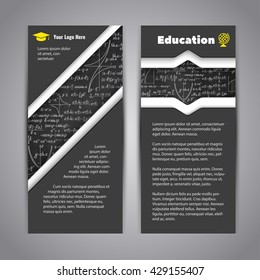 Set of two gray stylish educational flyers with math handwritten background