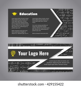 Set of two gray stylish educational flyers with math handwritten background