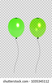 Set of two green balloons. Isolated on transparent background. Element for the design of postcards, booklets, congratulations, holidays, gift certificates. Vector