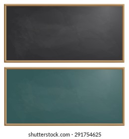 Set of two green and black chalk drawing boards, vector illustration.