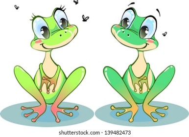 Set of two green frogs - boy and girl.