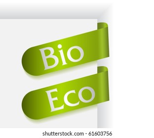 Set of two green ribbons with color bio and eco