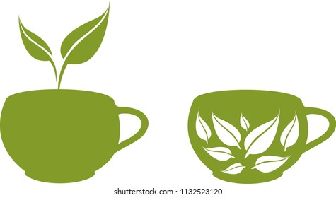 Set of two green tea icons. Vector illustration.