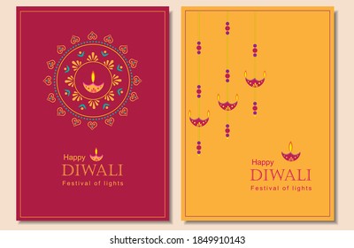 Set of two greeting cards for Diwali- Festival of lights.