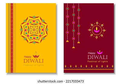 Set of two greeting cards for Diwali- Festival of lights. File is made in RGB color. File is arranged in groups and layers for easy editing. Blends used in the presentation background