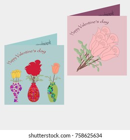 Set of two greeting cards happy Valentine's day