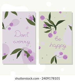 Set of two greeting cards with the inscription Don't worry be happy. Vector