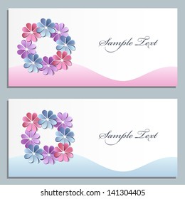 Set of two greeting cards with paper flowers.