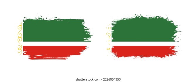 Set of two grunge brush flag of Chechnya on solid background