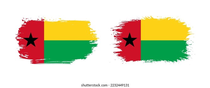 Set of two grunge brush flag of Guinea-Bissau on solid background