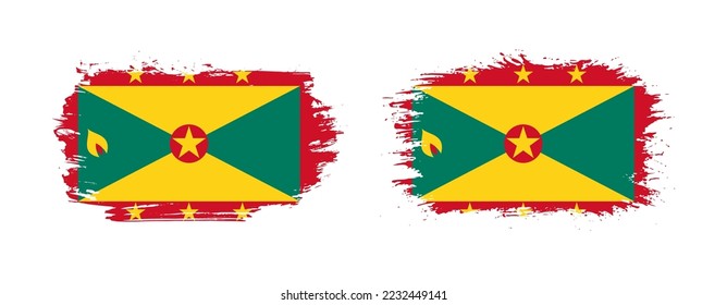 Set of two grunge brush flag of Grenada on solid background