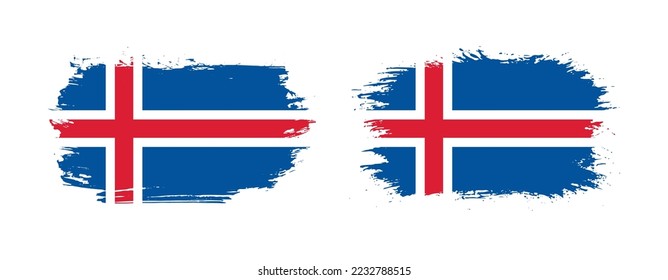 Set of two grunge brush flag of Iceland on solid background