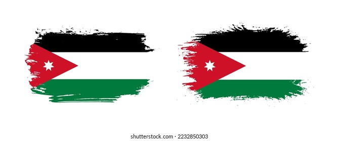 Satz von zwei grunge-pinseligen Fahnen aus Jordanien auf solidem Hintergrund