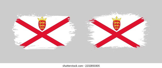 Set von zwei farbigen, pinseligen Fahnen aus Jersey auf solidem Hintergrund