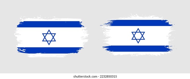 Set of two grunge brush flag of Israel on solid background