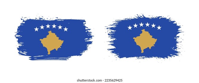Conjunto de dos banderas de roce gruesas de Kosovo sobre fondo sólido