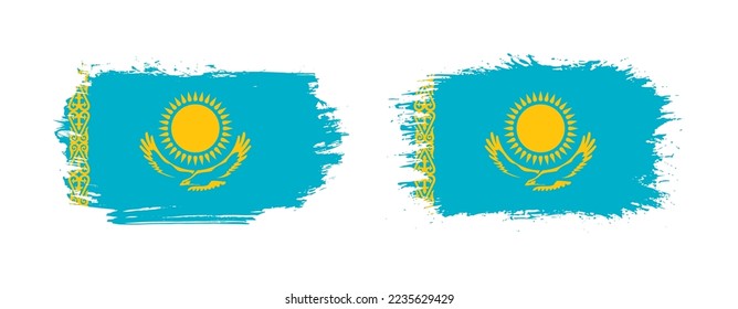 Set of two grunge brush flag of Kazakhstan on solid background