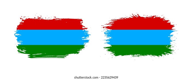 Set of two grunge brush flag of Karelia on solid background